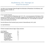 Ship Brittannia 1731 - Excerpt from List of Passengers