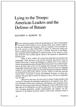 Lying to the Troops: American Leaders and the Defense of Bataan